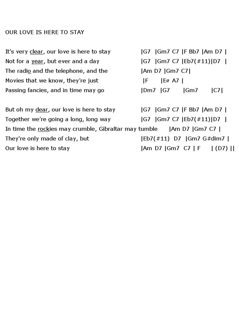 Our Love Is Here To Stay Chords and Lyrics PDF