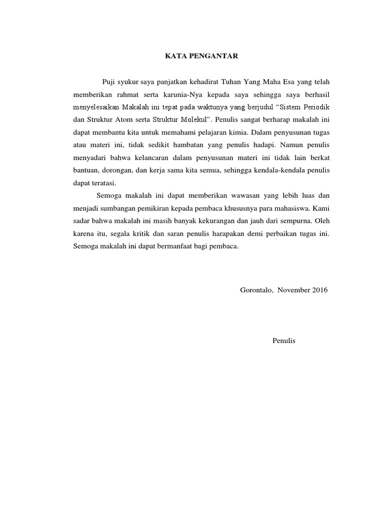 Kata Pengatar Daftar Isi Makalah Kimia