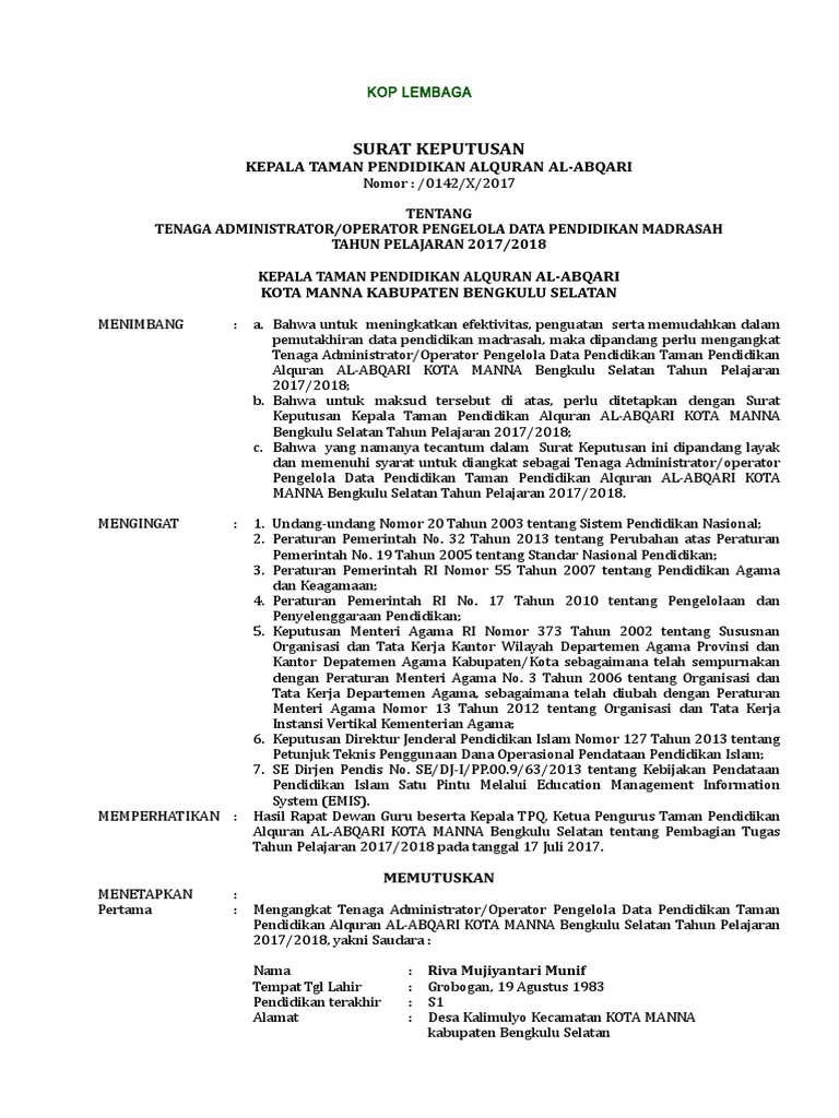 Contoh SK Operator TPQ.doc