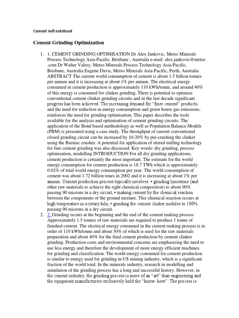 Cement Grinding Optimization Techniques | PDF | Mill (Grinding) | Cement