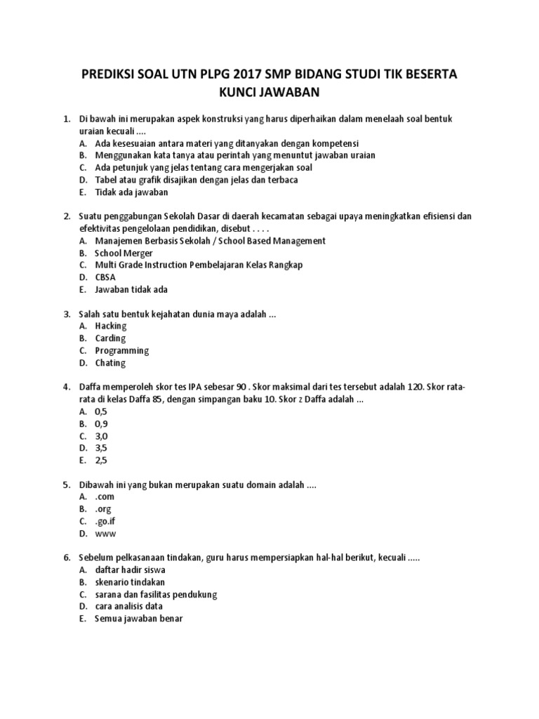 Soal Plpg Sd Beserta Kunci Jawabannya Revisi Sekolah