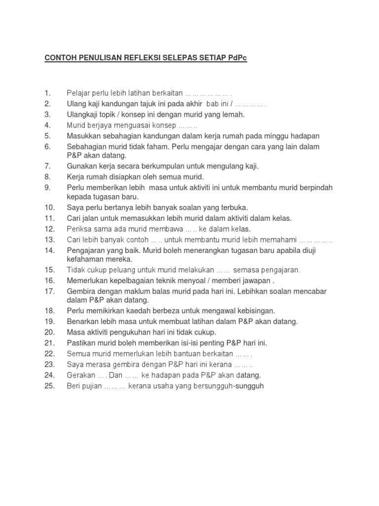 Contoh Penulisan Refleksi PdPc | PDF