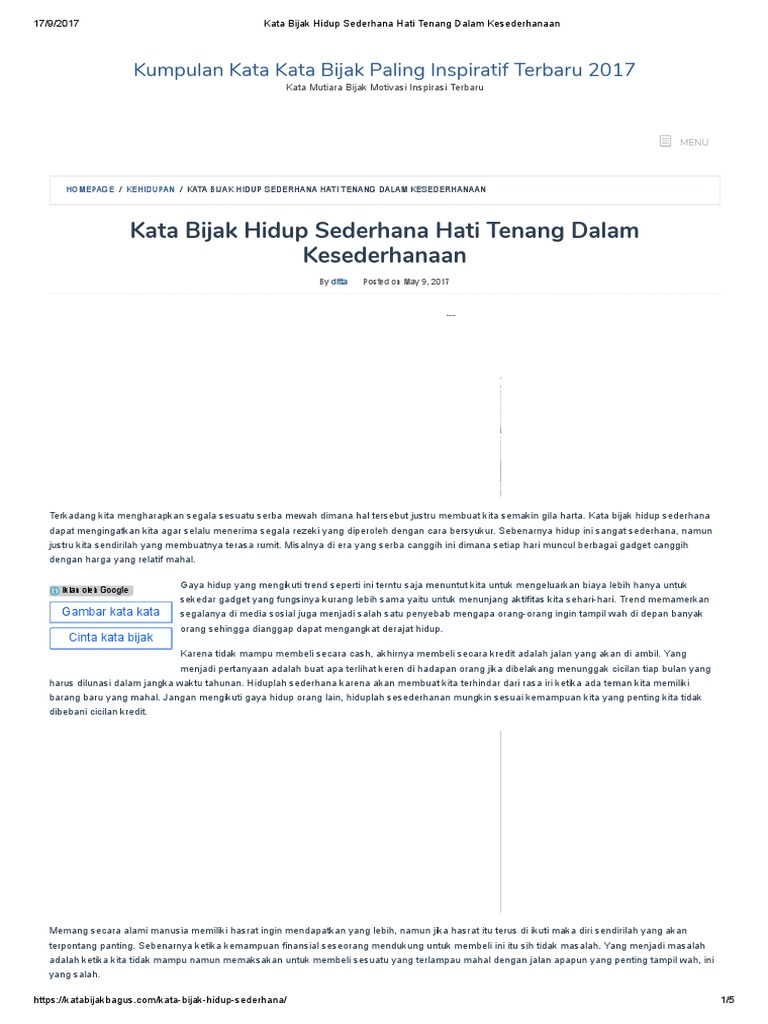 Kata Bijak Hidup Sederhana Hati Tenang Dalam Kesederhanaan