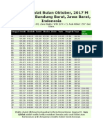 Jadwal Shalat Bulan Oktober