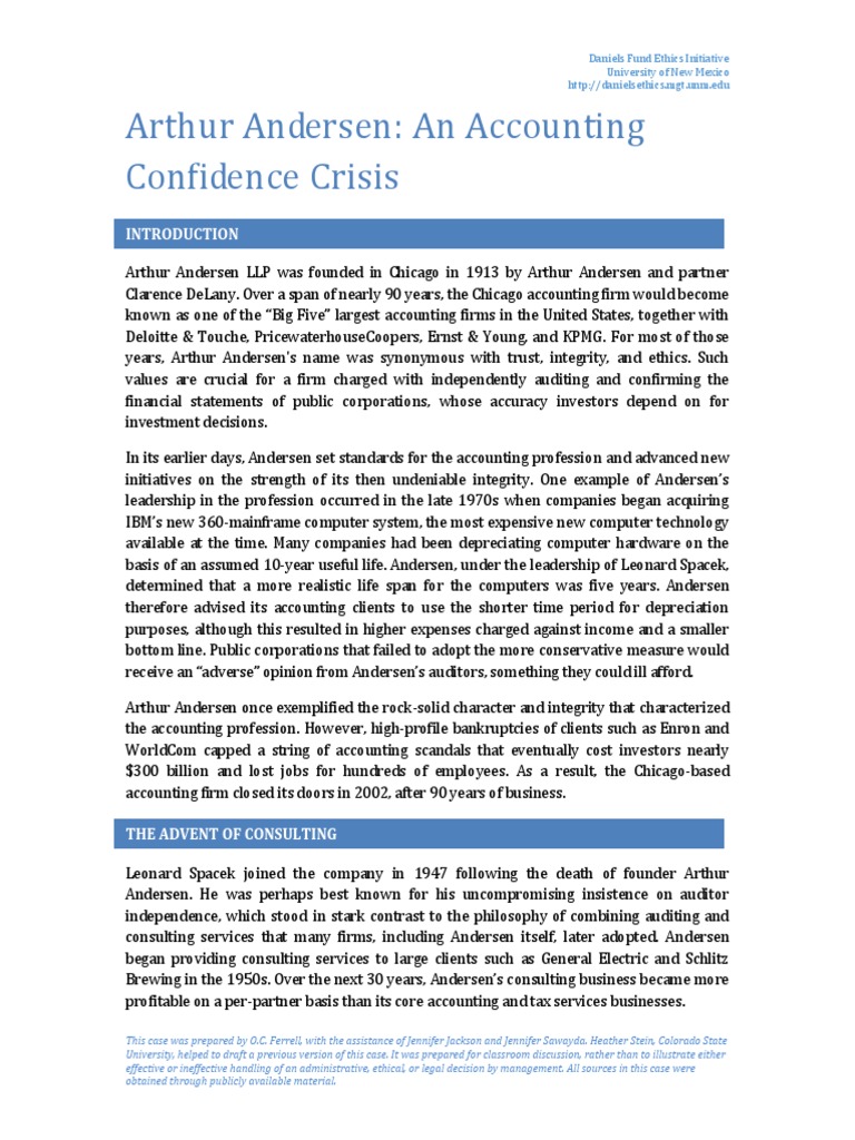 Arthur Andersen: Ethics and Collapse | PDF | Sarbanes–Oxley Act ...