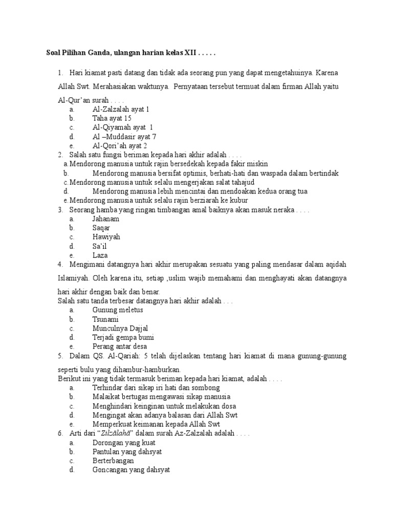 Soal Pilihan Ganda Agama Islam Pdf