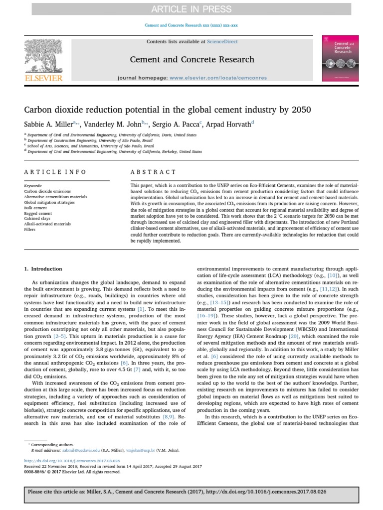 Carbon Dioxide Reduction Potential in The Global Cement Industry by ...