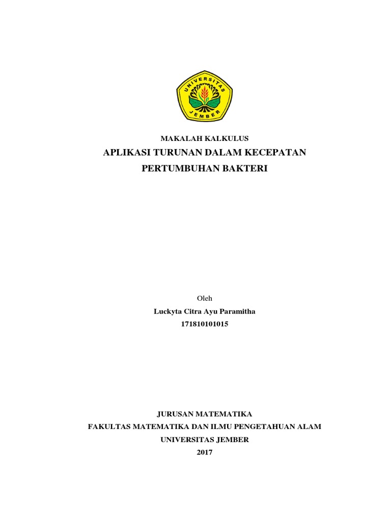Aplikasi Turunan Dalam Kecepatan Pertumbuhan Bakteri