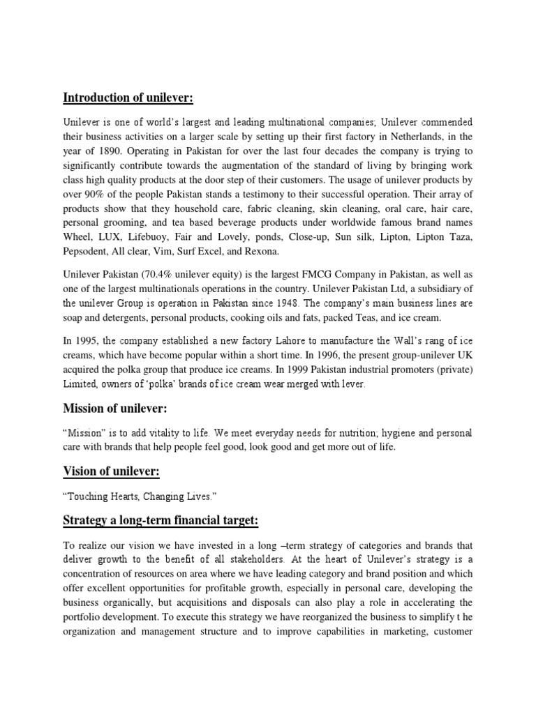 Introduction of Unilever | PDF | Unilever | Strategic Management