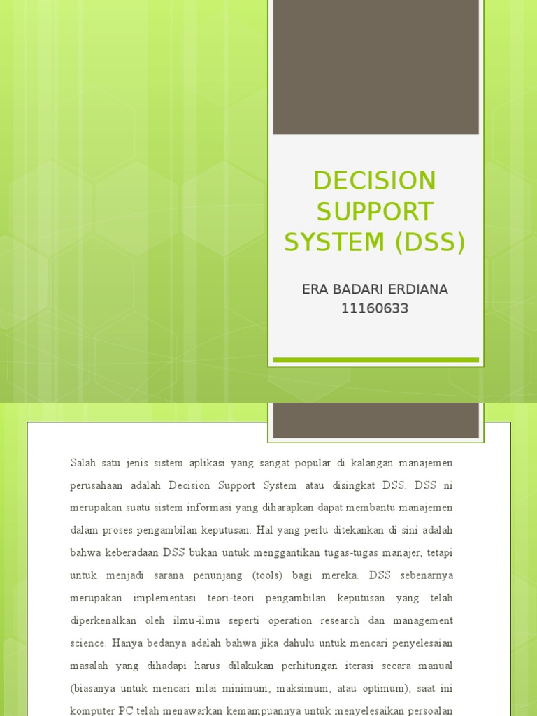 Decision Support System (DSS) | PDF