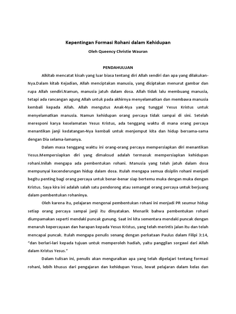 Pentingnya Formasi Rohani dalam Kehidupan | PDF