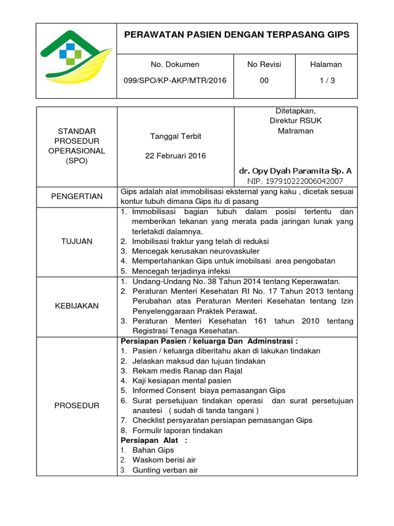 Prosedur Perawatan Pasien Gips | PDF | Hukum | Kesehatan Holistik
