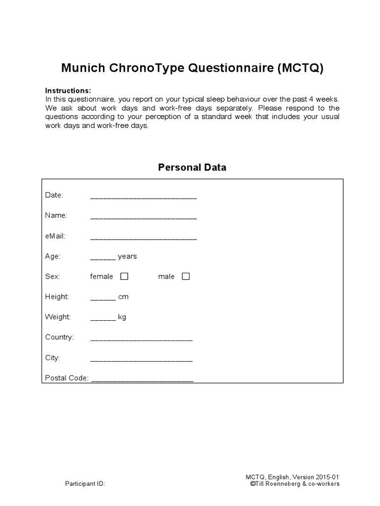 MCTQ | PDF | Circadian Rhythm | Sleep