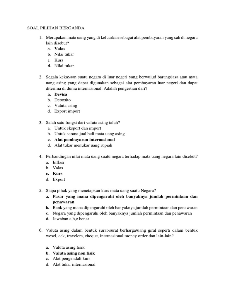 Pertanyaan Tentang Pasar Uang Dan Pasar Valuta Asing - Info Terkait Uang