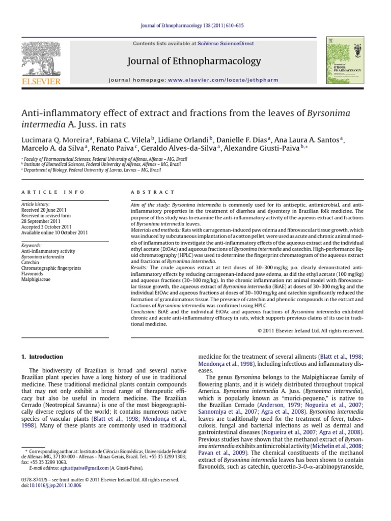 Moreira2011 Anti-Inflammatory Effect of Extract and Fractions From The ...