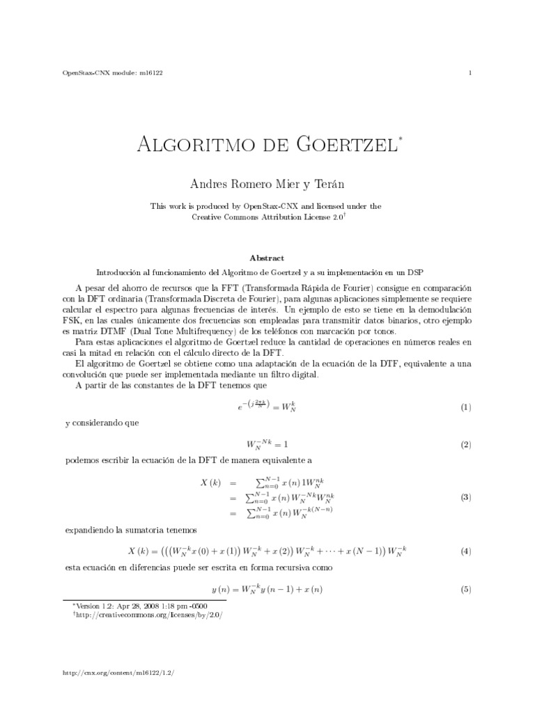 Algoritmo de Goertzel 2 | PDF | Transformada discreta de Fourier ...