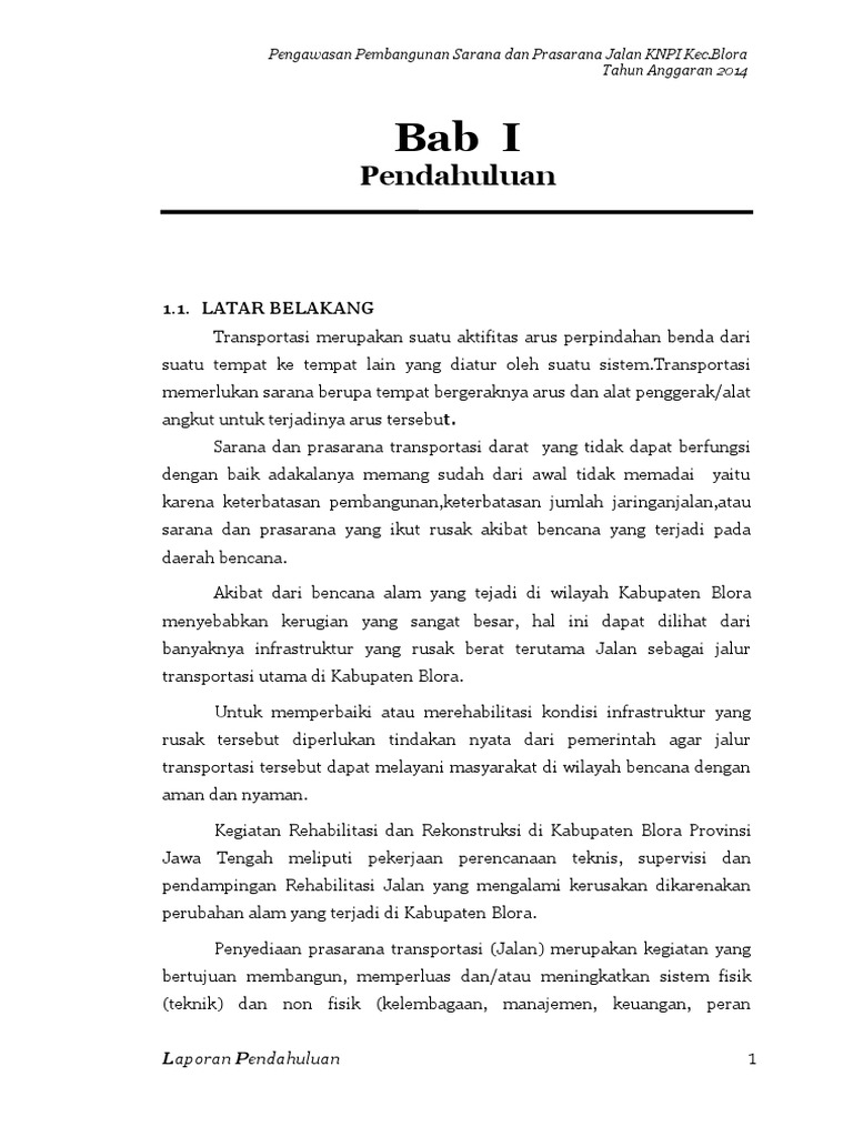 Laporan Pendahuluan Pengawasan Jalan