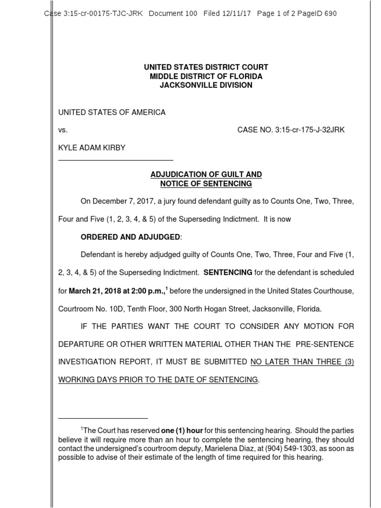 USA v. Kyle Kirby Adjudication of Guilt PDF Courtroom Legal