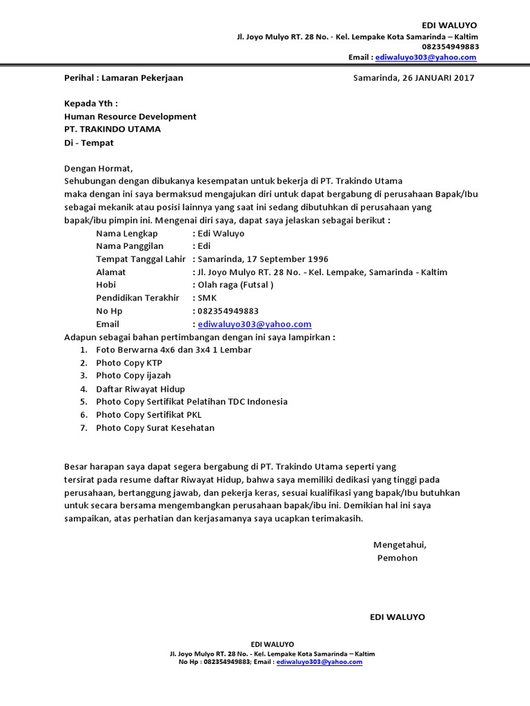 Download 74+ Contoh Surat Surat Lamaran Kerja Riwayat Hidup Terbaru Gratis