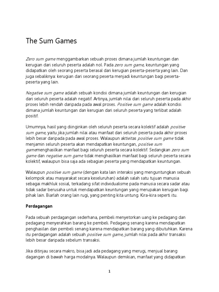 Jenis-Jenis Sum Game dalam Ekonomi | PDF