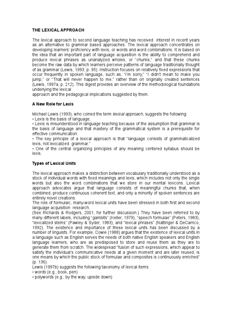Characteristics of the lexical approach picture
