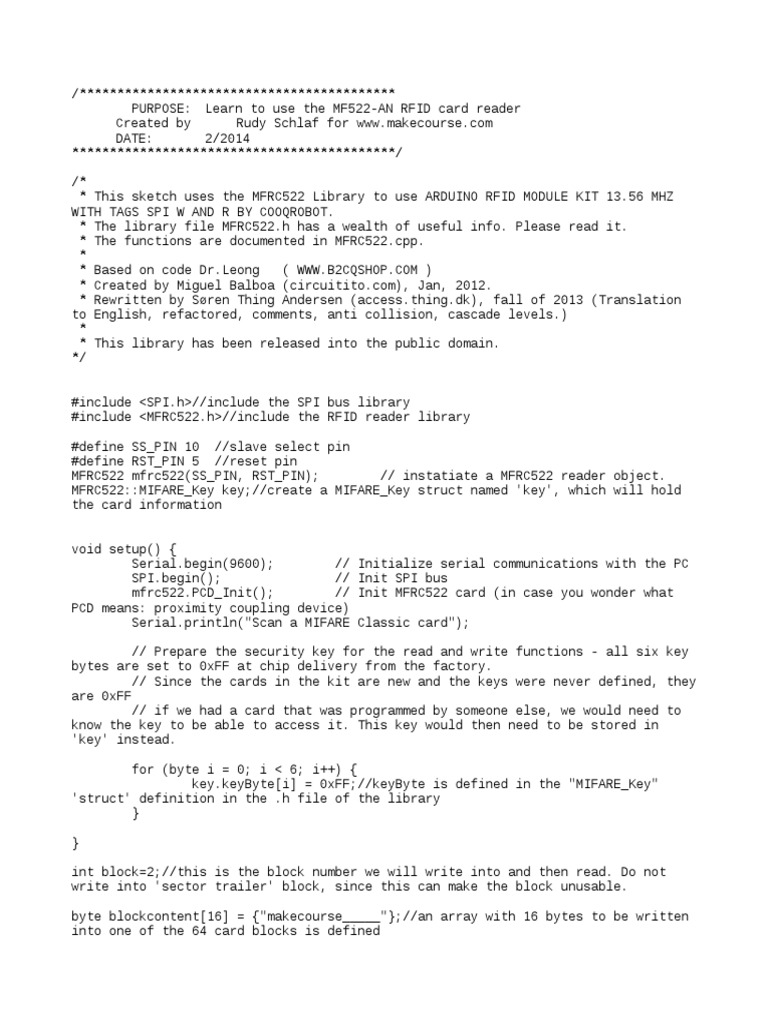 MFRC522 RFID Reader Setup Guide | PDF | Radio Frequency Identification ...