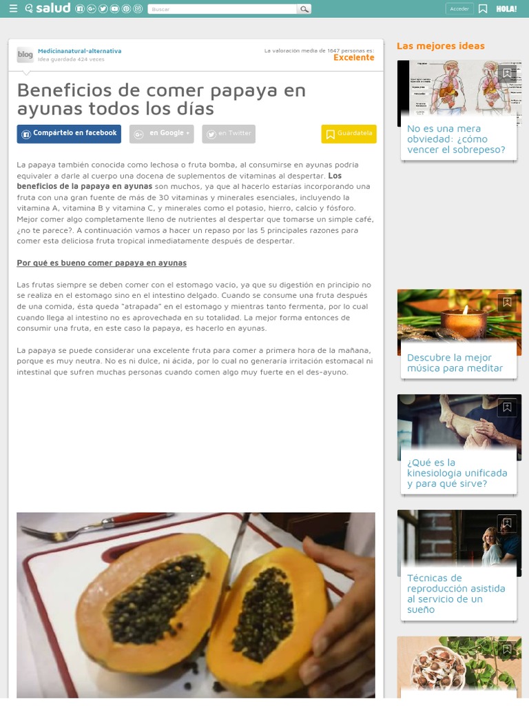 Beneficios de Comer Papaya en Ayunas Todos Los Días _ Salud Alimentos