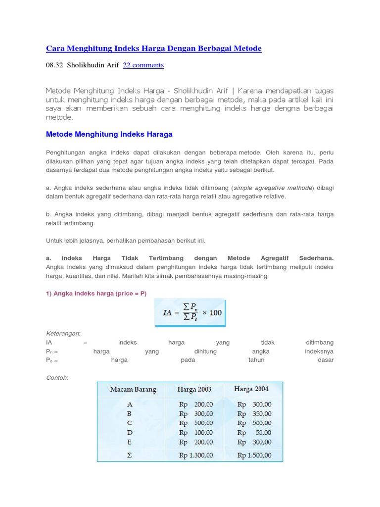 Cara Menghitung Indeks Harga Dengan Berbagai Metode