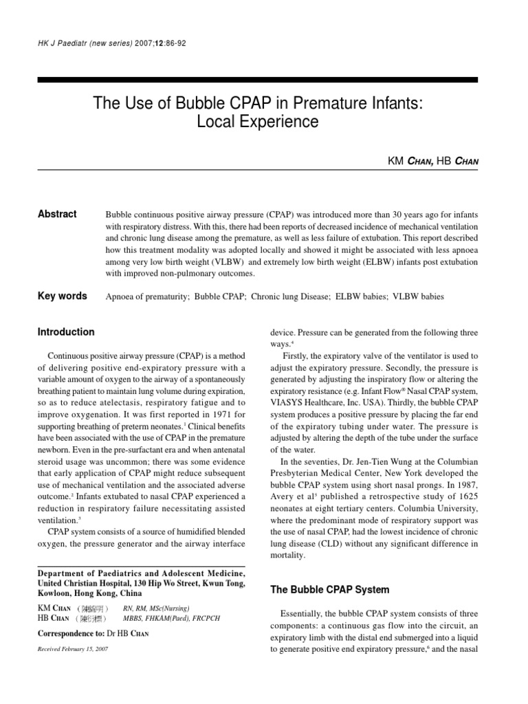 The Use of Bubble CPAP in Premature Infants PDF Breathing Apnea