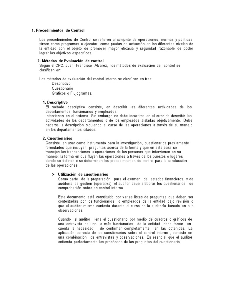 Métodos de Evaluación del Control Interno | PDF | Auditoría financiera ...