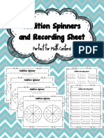 Addition Spinners and Recording Sheet: Perfect For Math Centers!