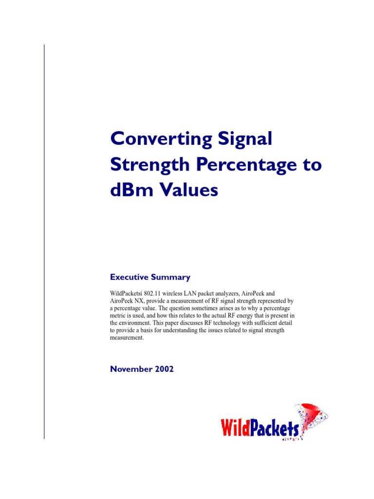 Converting Signal Strength Percentage To DBM Values: Executive Summary ...