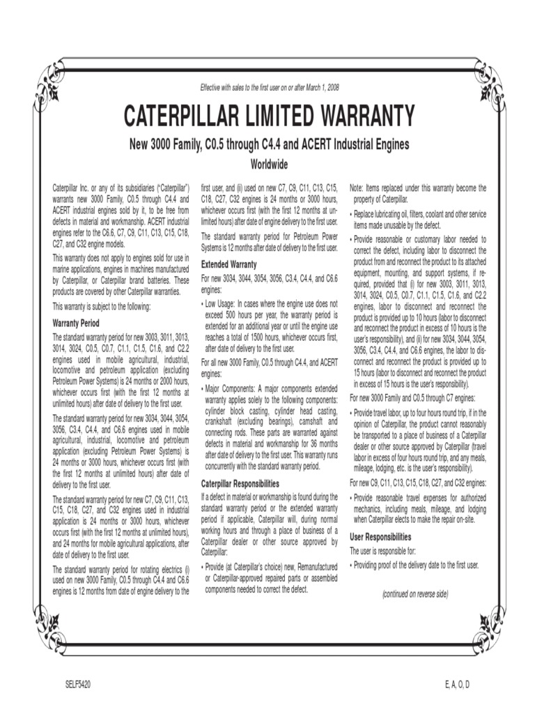 Cat Warranty PDF Law Of Agency Damages