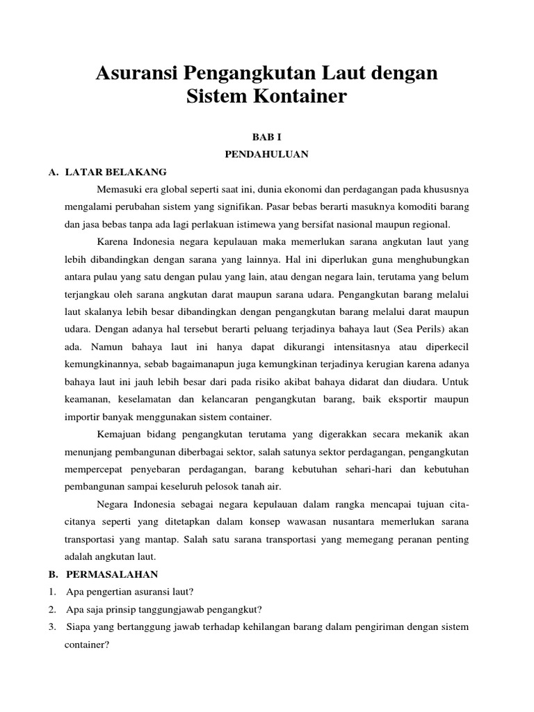 Asuransi Pengangkutan Laut Dengan Sistem Kontainer