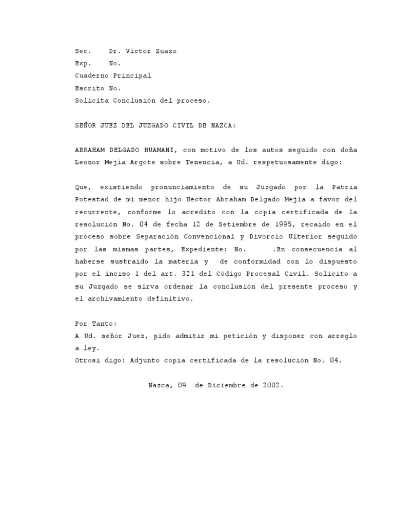 Solicitud de Conclusión del Proceso Civil | PDF | Derecho