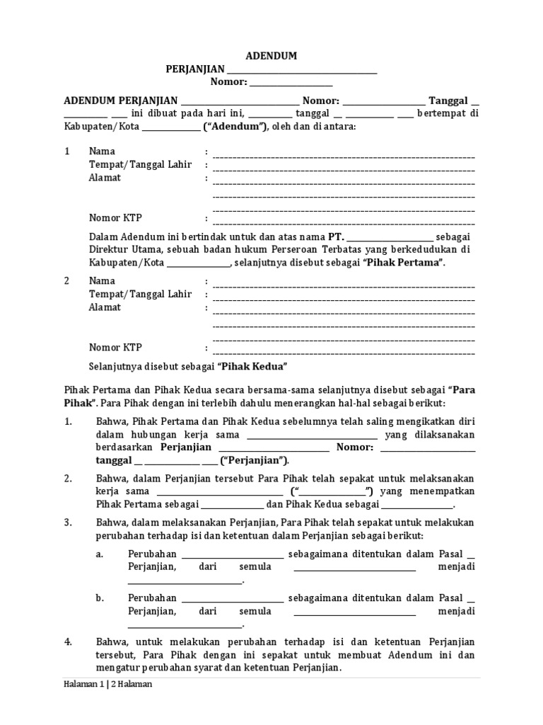 Contoh Adendum Perjanjian Kerjasama | PDF