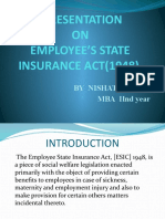 Prresentation On Employee'S State Insurance Act (1948) : by Nishat Ansari Mba Iind Year