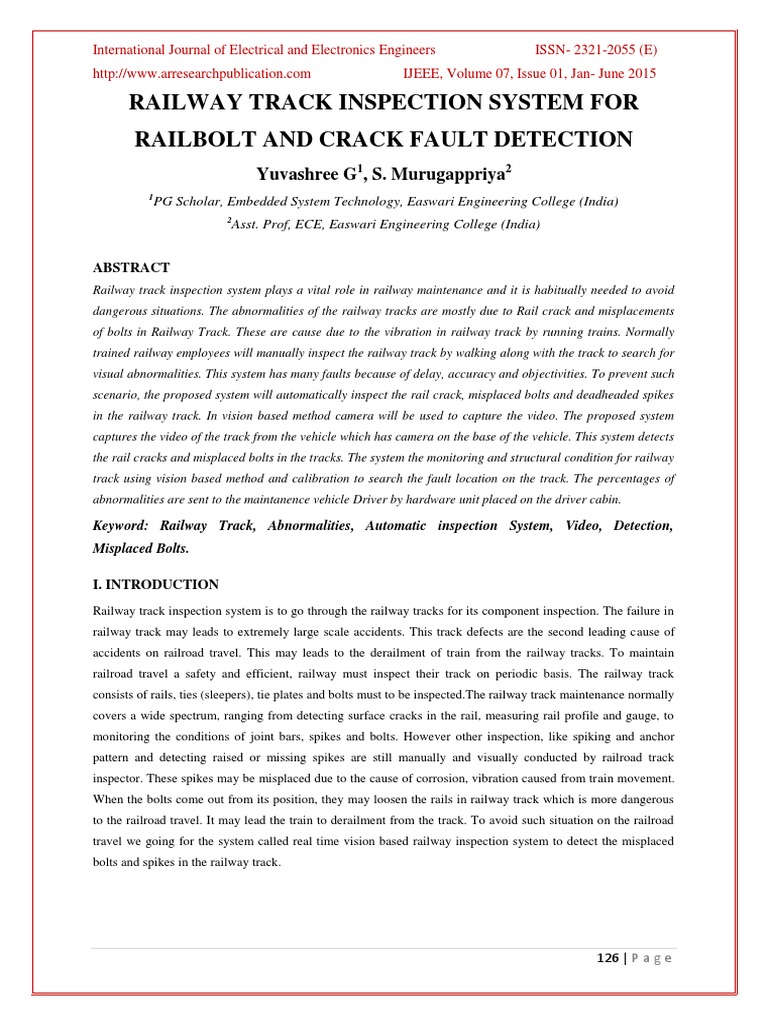 Railway Track Inspection System For Railbolt and Crack Fault Detection