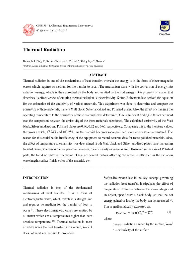 Emissivity Comparison in Thermal Radiation | PDF | Electromagnetic ...