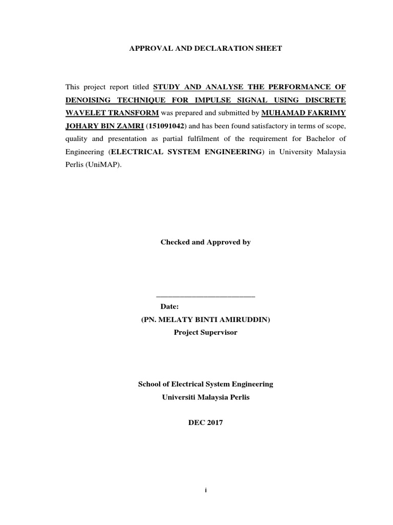 Approval and Declaration Sheet | PDF | Wavelet | Electromagnetism