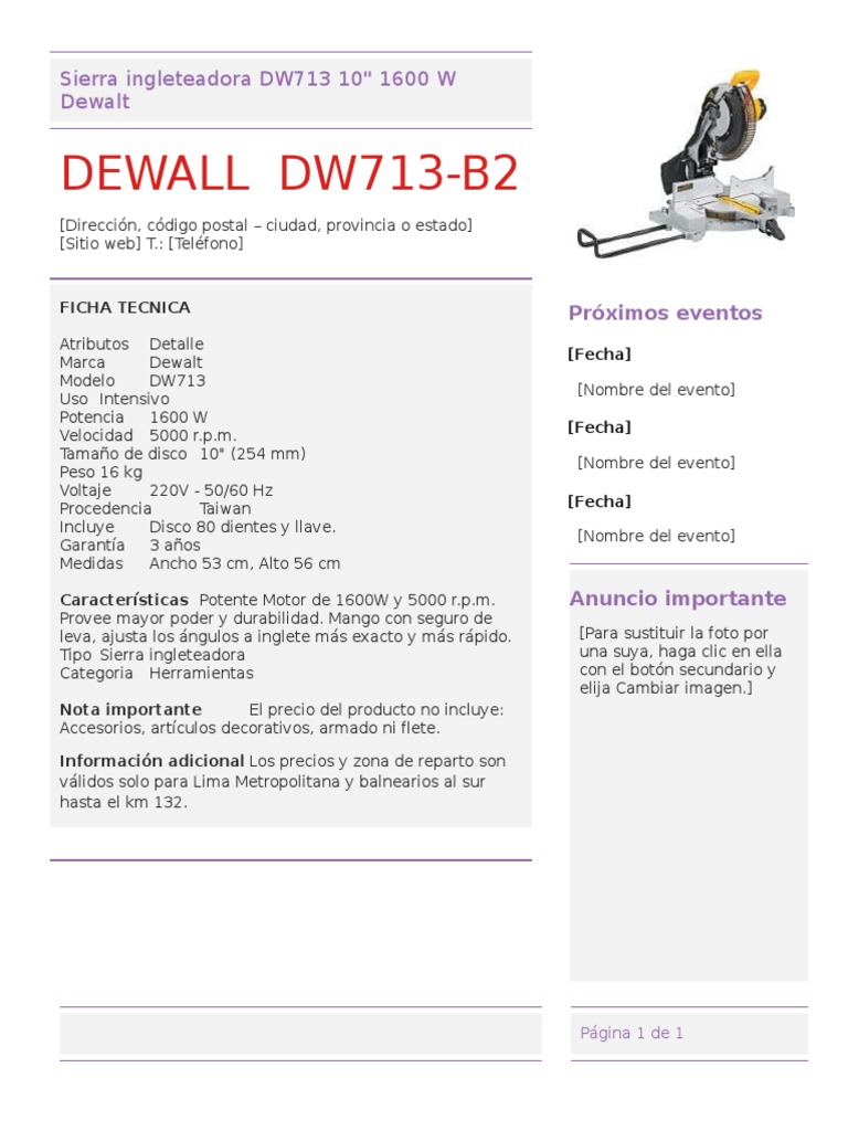 Ingleteadora 10'' 1600W DW713 Dewalt