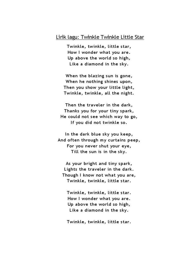 Lirik Lagu Twinkle2 Lagu Anak Tradisional Ninabobo