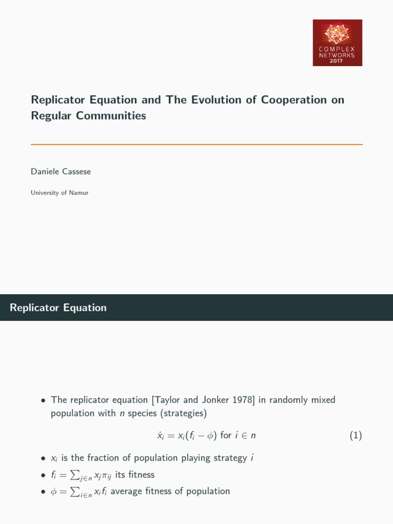 Replicator Equation in Cooperation Dynamics | PDF | Mathematical ...