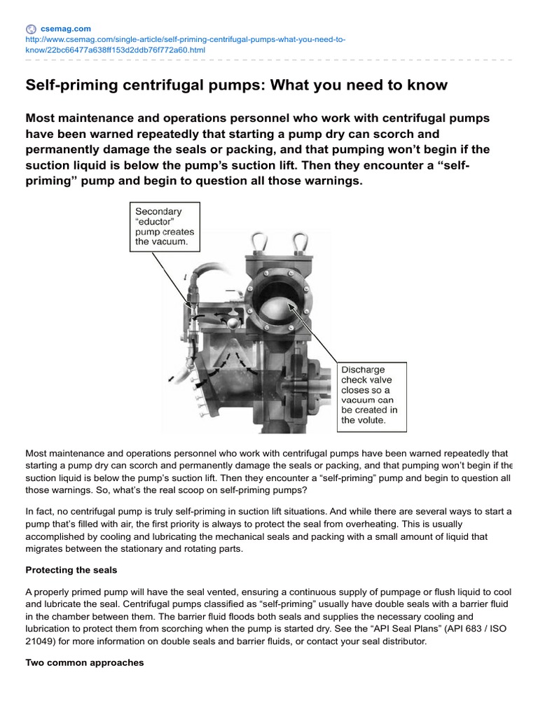 Self Priming Centrifugal Pumps What You Need To Know Pdf Pdf Pump