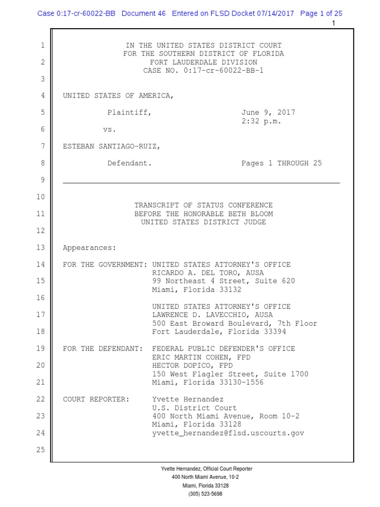 Santiago Hearing Transcript | Continuance | Discovery (Law)