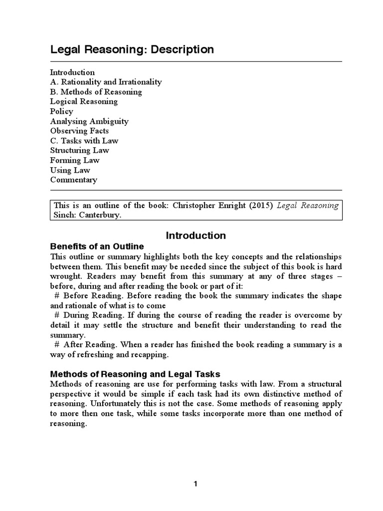 Legal Reasoning Description Inductive Reasoning Causality