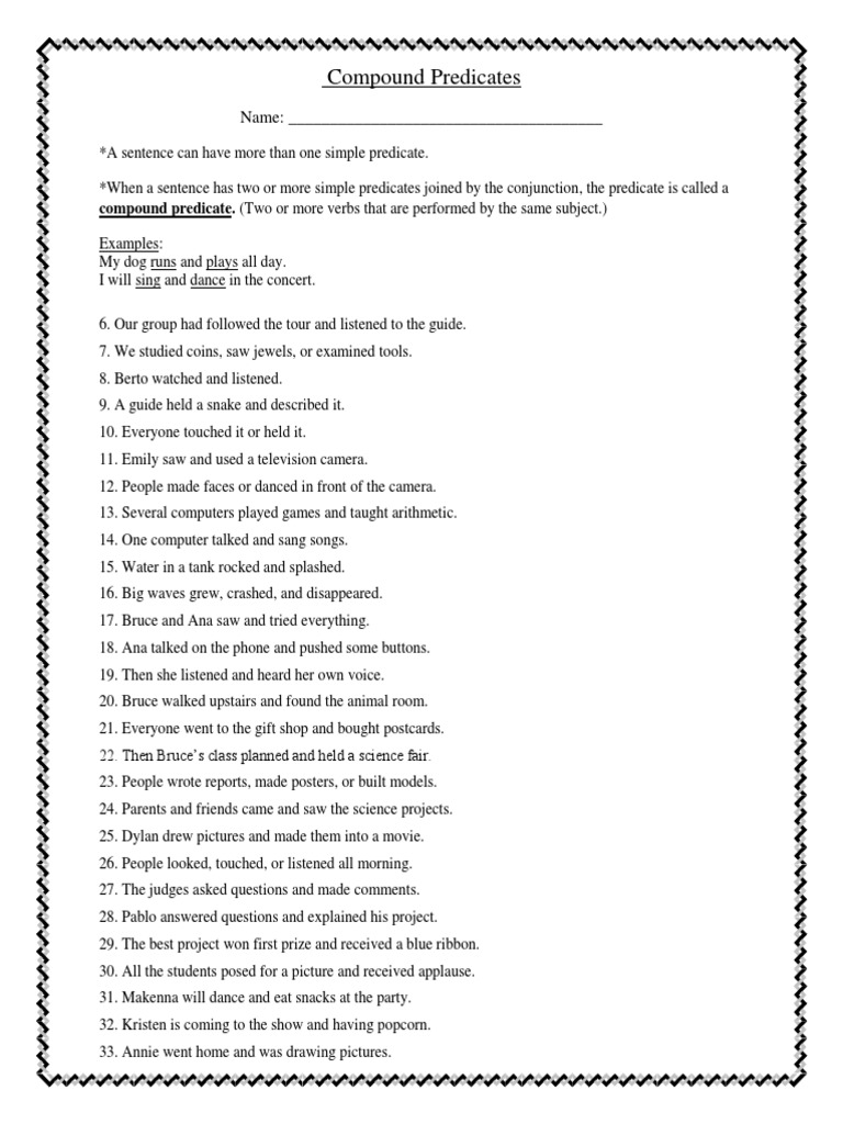 Compound Predicates | PDF | Language Arts & Discipline | Home & Garden