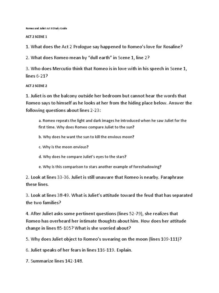 Romeo And Juliet Act Ii Study Guide Juliet