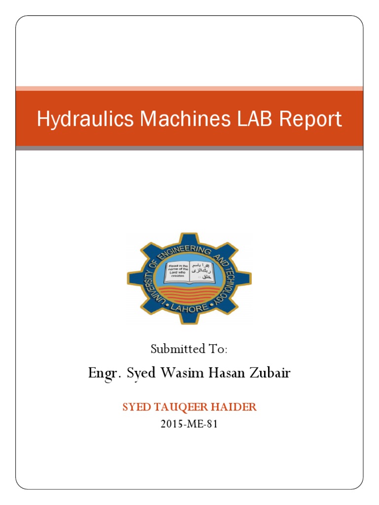 Hydraulics Machines LAB Report Engr. Syed Wasim Hasan Zubair PDF