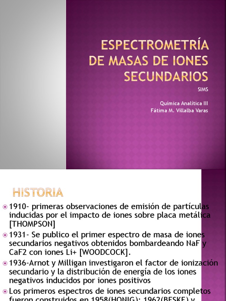 Espectrometría de masas SIMS | PDF | Espectrometría de masas | Ion
